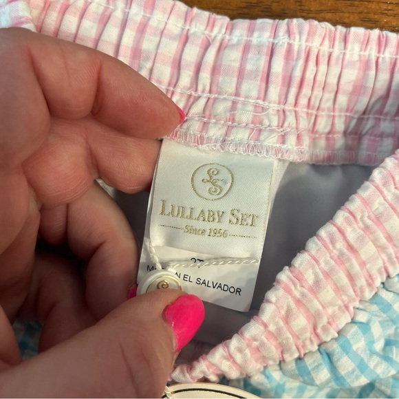 NWT lullaby set pink blue seersucker swim trunks boys size 2T 100% cotton - Picture 4 of 6